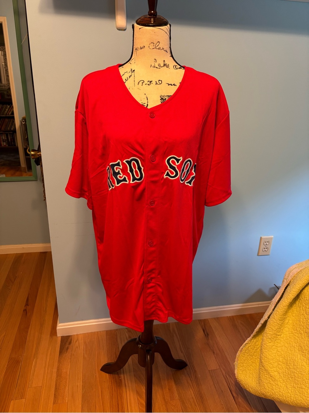 Men's Red Button-Up Baseball Jersey - Red Sox Style